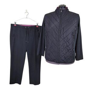 Lauren Ralph Lauren Track Suit Women Size 2X Black Quilted Jacket Mock Neck